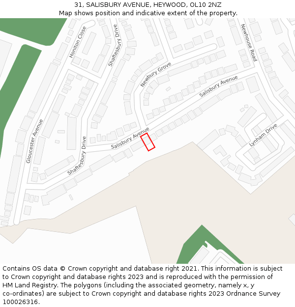 31, SALISBURY AVENUE, HEYWOOD, OL10 2NZ: Location map and indicative extent of plot