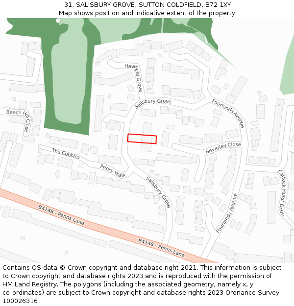 31, SALISBURY GROVE, SUTTON COLDFIELD, B72 1XY: Location map and indicative extent of plot