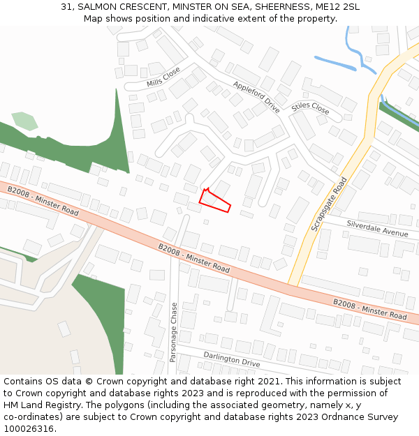 31, SALMON CRESCENT, MINSTER ON SEA, SHEERNESS, ME12 2SL: Location map and indicative extent of plot