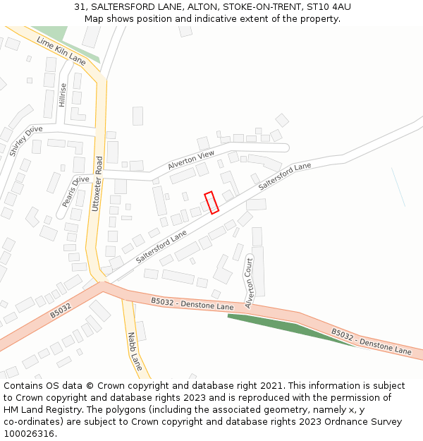 31, SALTERSFORD LANE, ALTON, STOKE-ON-TRENT, ST10 4AU: Location map and indicative extent of plot