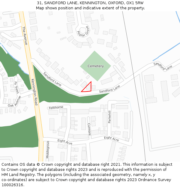31, SANDFORD LANE, KENNINGTON, OXFORD, OX1 5RW: Location map and indicative extent of plot