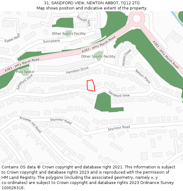31, SANDFORD VIEW, NEWTON ABBOT, TQ12 2TG: Location map and indicative extent of plot