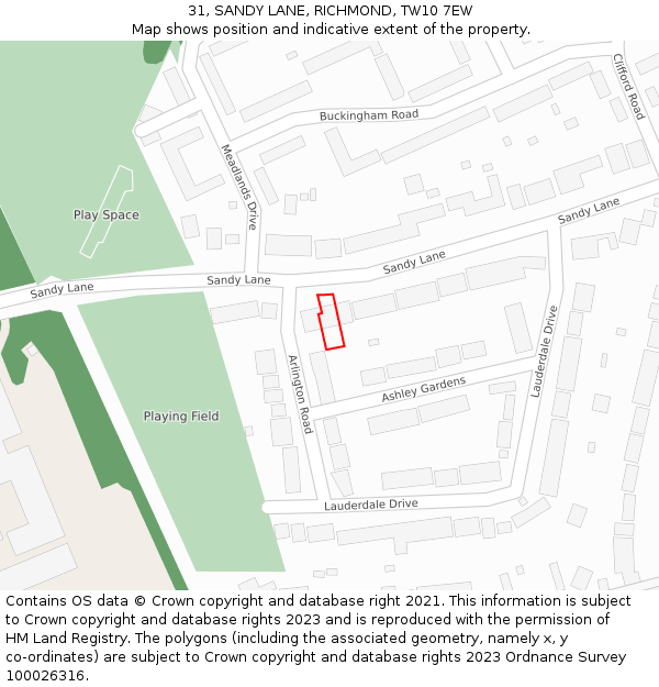 31, SANDY LANE, RICHMOND, TW10 7EW: Location map and indicative extent of plot