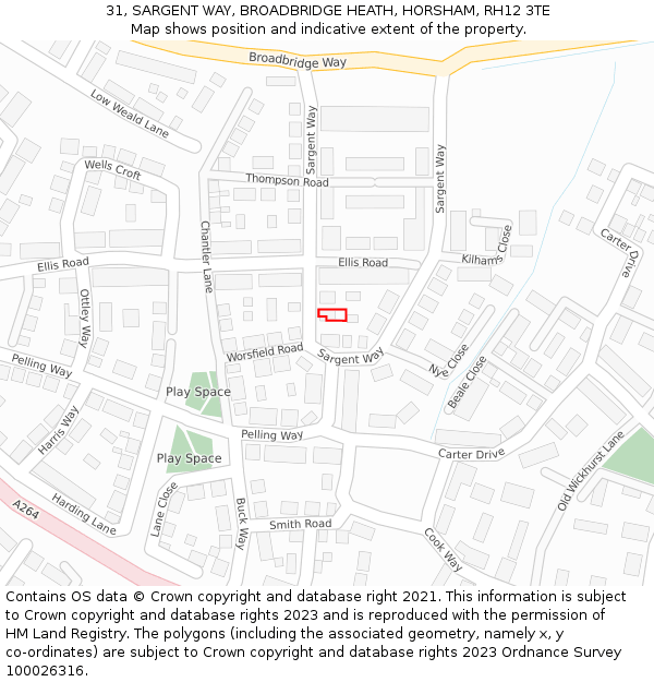31, SARGENT WAY, BROADBRIDGE HEATH, HORSHAM, RH12 3TE: Location map and indicative extent of plot