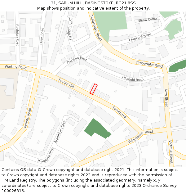 31, SARUM HILL, BASINGSTOKE, RG21 8SS: Location map and indicative extent of plot