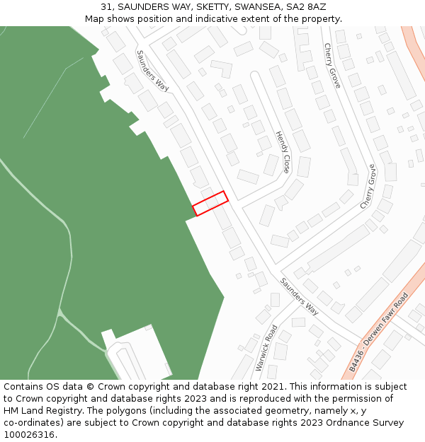 31, SAUNDERS WAY, SKETTY, SWANSEA, SA2 8AZ: Location map and indicative extent of plot