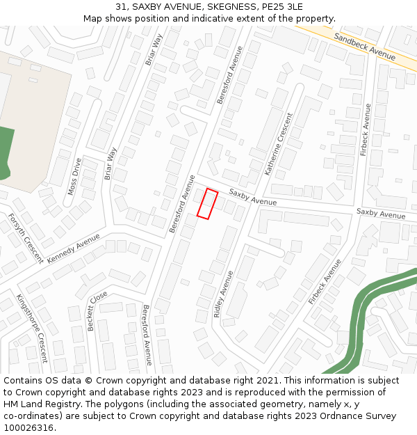 31, SAXBY AVENUE, SKEGNESS, PE25 3LE: Location map and indicative extent of plot