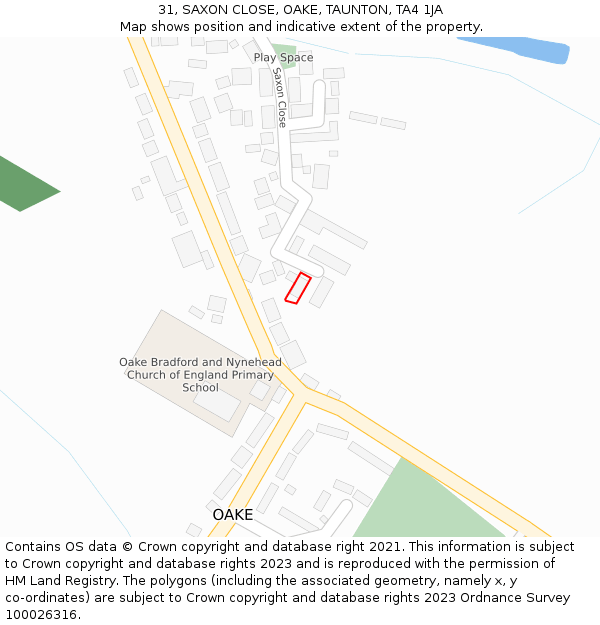 31, SAXON CLOSE, OAKE, TAUNTON, TA4 1JA: Location map and indicative extent of plot