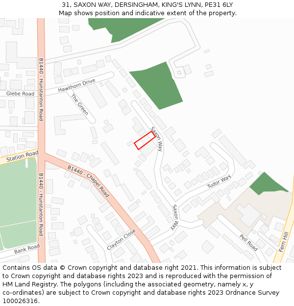 31, SAXON WAY, DERSINGHAM, KING'S LYNN, PE31 6LY: Location map and indicative extent of plot