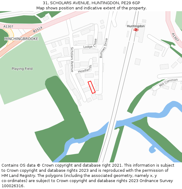 31, SCHOLARS AVENUE, HUNTINGDON, PE29 6GP: Location map and indicative extent of plot