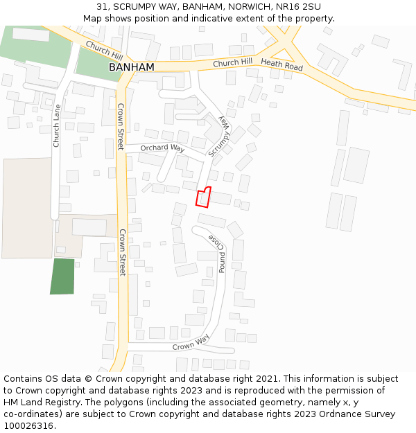 31, SCRUMPY WAY, BANHAM, NORWICH, NR16 2SU: Location map and indicative extent of plot