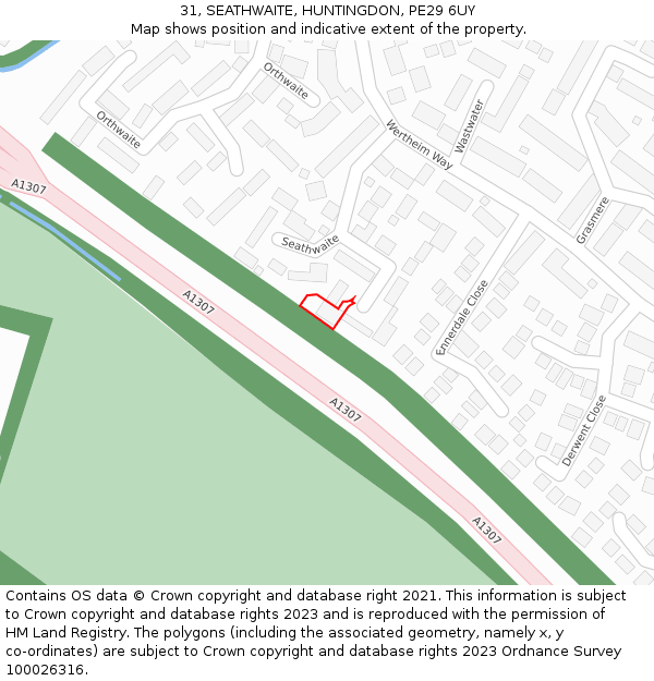31, SEATHWAITE, HUNTINGDON, PE29 6UY: Location map and indicative extent of plot