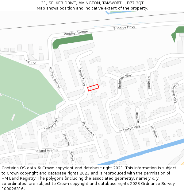 31, SELKER DRIVE, AMINGTON, TAMWORTH, B77 3QT: Location map and indicative extent of plot
