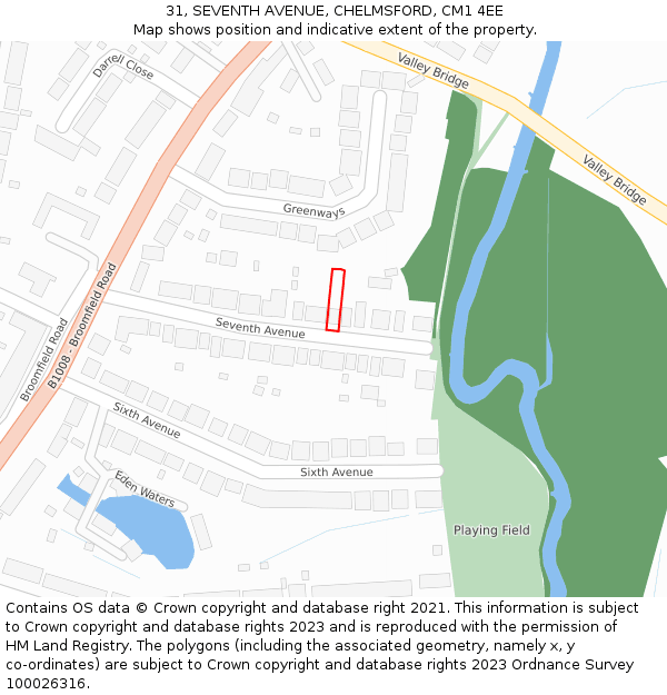 31, SEVENTH AVENUE, CHELMSFORD, CM1 4EE: Location map and indicative extent of plot