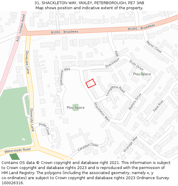 31, SHACKLETON WAY, YAXLEY, PETERBOROUGH, PE7 3AB: Location map and indicative extent of plot