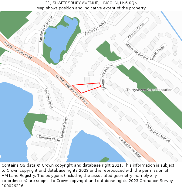 31, SHAFTESBURY AVENUE, LINCOLN, LN6 0QN: Location map and indicative extent of plot