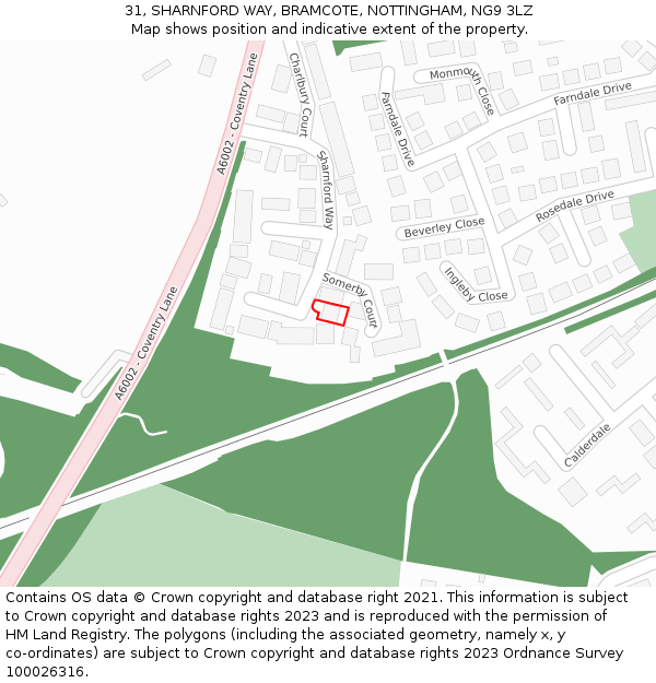 31, SHARNFORD WAY, BRAMCOTE, NOTTINGHAM, NG9 3LZ: Location map and indicative extent of plot