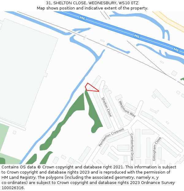 31, SHELTON CLOSE, WEDNESBURY, WS10 0TZ: Location map and indicative extent of plot