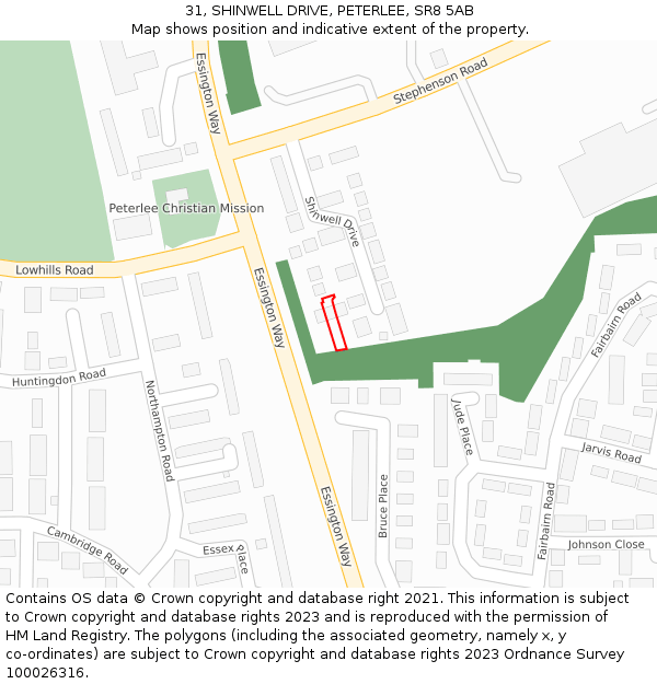 31, SHINWELL DRIVE, PETERLEE, SR8 5AB: Location map and indicative extent of plot