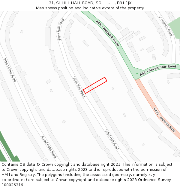 31, SILHILL HALL ROAD, SOLIHULL, B91 1JX: Location map and indicative extent of plot