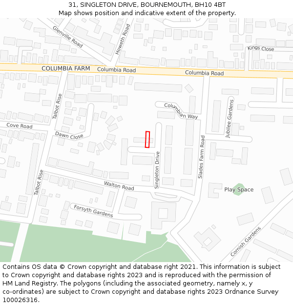 31, SINGLETON DRIVE, BOURNEMOUTH, BH10 4BT: Location map and indicative extent of plot