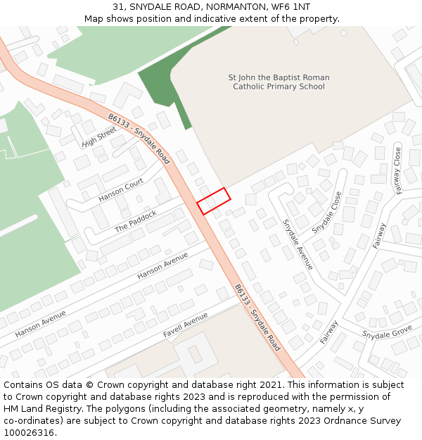 31, SNYDALE ROAD, NORMANTON, WF6 1NT: Location map and indicative extent of plot