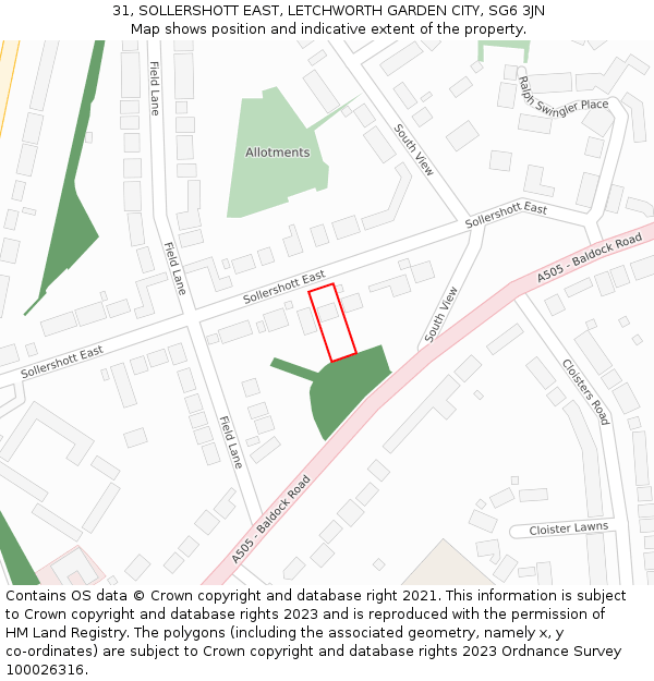 31, SOLLERSHOTT EAST, LETCHWORTH GARDEN CITY, SG6 3JN: Location map and indicative extent of plot