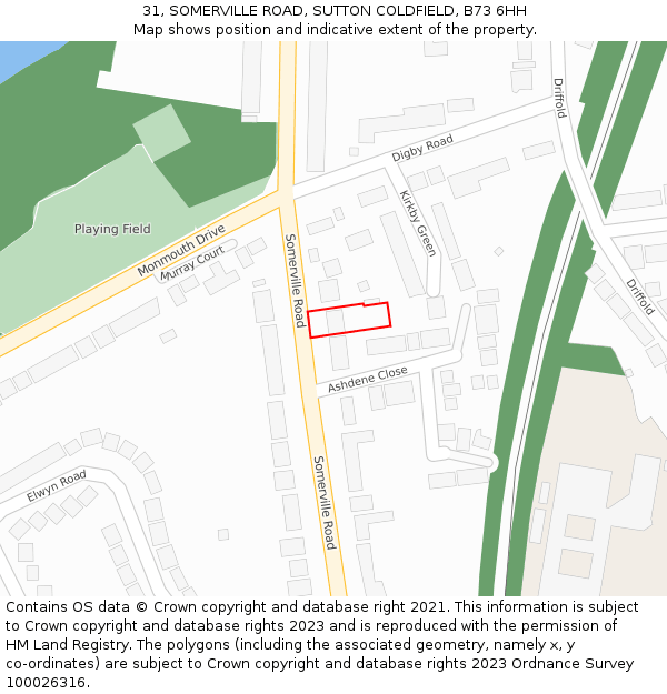 31, SOMERVILLE ROAD, SUTTON COLDFIELD, B73 6HH: Location map and indicative extent of plot