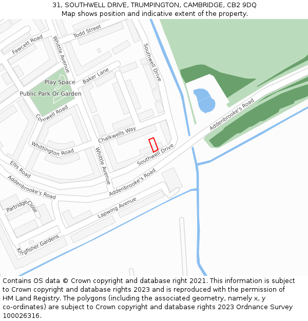 31, SOUTHWELL DRIVE, TRUMPINGTON, CAMBRIDGE, CB2 9DQ: Location map and indicative extent of plot