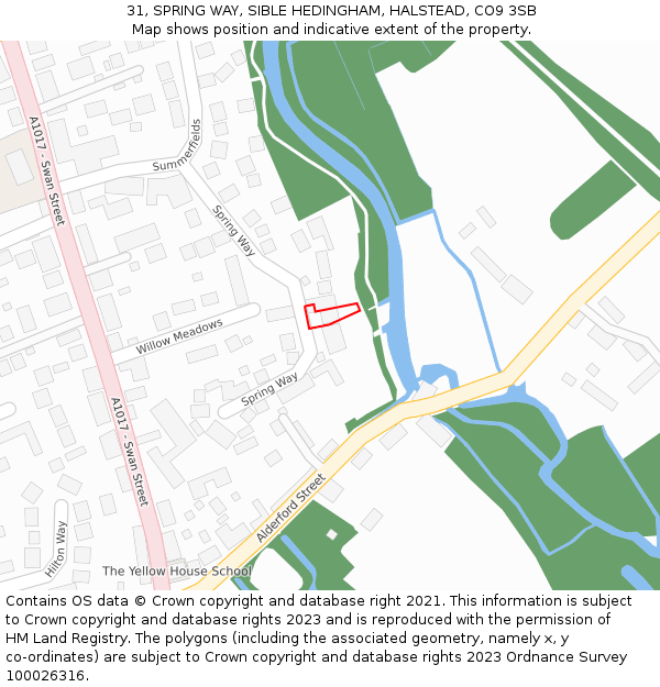 31, SPRING WAY, SIBLE HEDINGHAM, HALSTEAD, CO9 3SB: Location map and indicative extent of plot