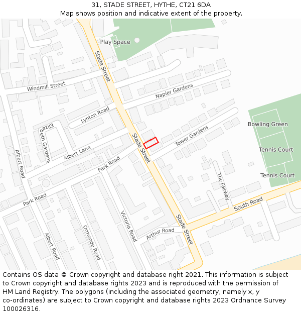 31, STADE STREET, HYTHE, CT21 6DA: Location map and indicative extent of plot