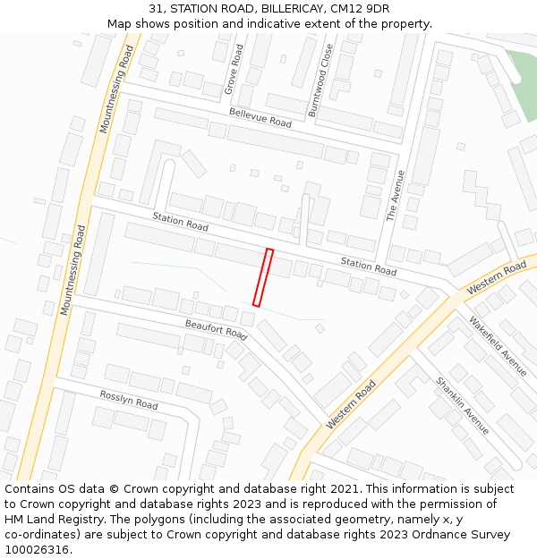 31, STATION ROAD, BILLERICAY, CM12 9DR: Location map and indicative extent of plot