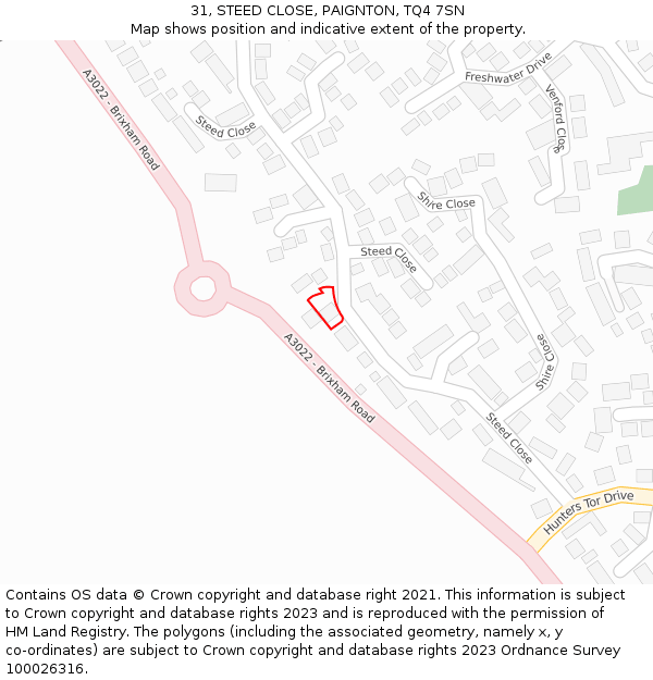 31, STEED CLOSE, PAIGNTON, TQ4 7SN: Location map and indicative extent of plot