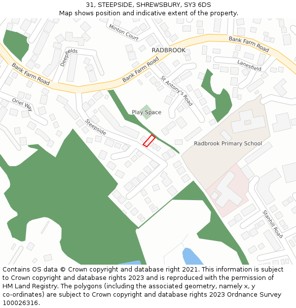 31, STEEPSIDE, SHREWSBURY, SY3 6DS: Location map and indicative extent of plot