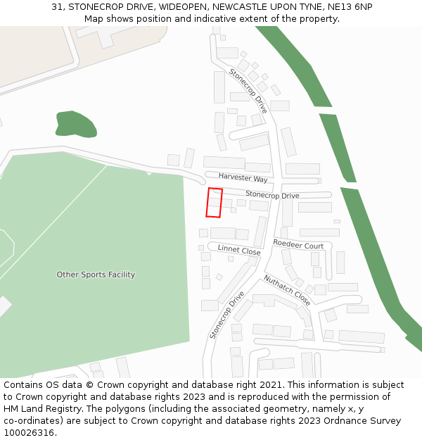 31, STONECROP DRIVE, WIDEOPEN, NEWCASTLE UPON TYNE, NE13 6NP: Location map and indicative extent of plot