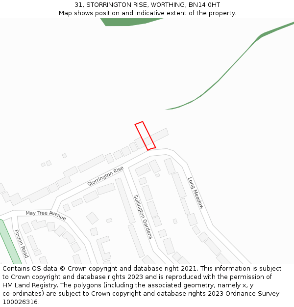 31, STORRINGTON RISE, WORTHING, BN14 0HT: Location map and indicative extent of plot