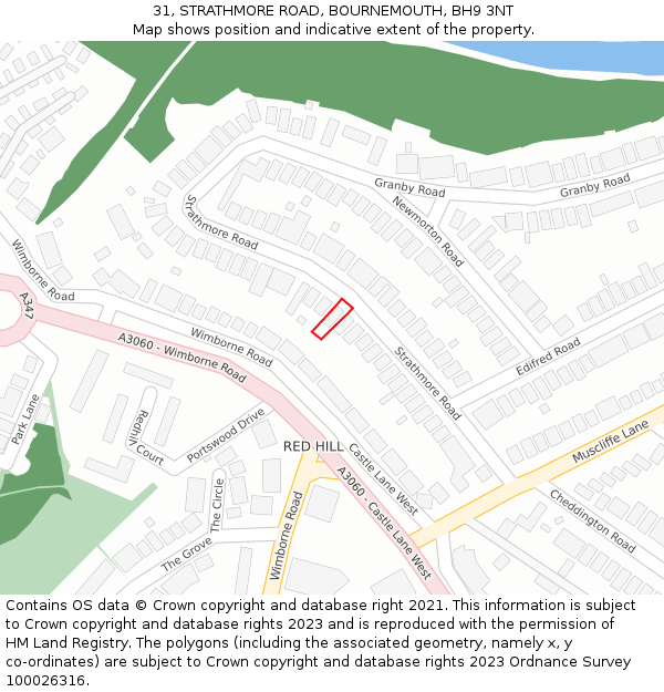 31, STRATHMORE ROAD, BOURNEMOUTH, BH9 3NT: Location map and indicative extent of plot