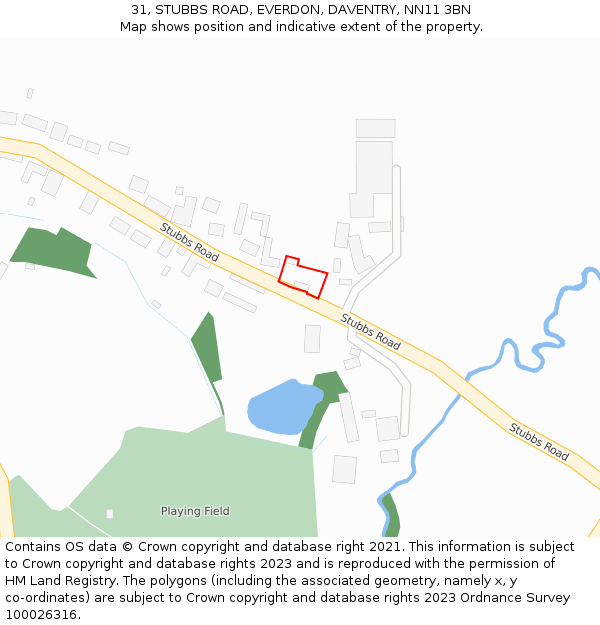 31, STUBBS ROAD, EVERDON, DAVENTRY, NN11 3BN: Location map and indicative extent of plot