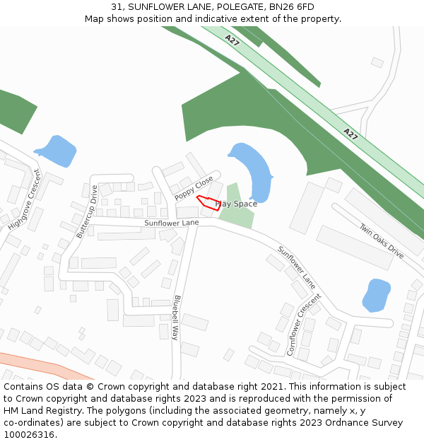 31, SUNFLOWER LANE, POLEGATE, BN26 6FD: Location map and indicative extent of plot
