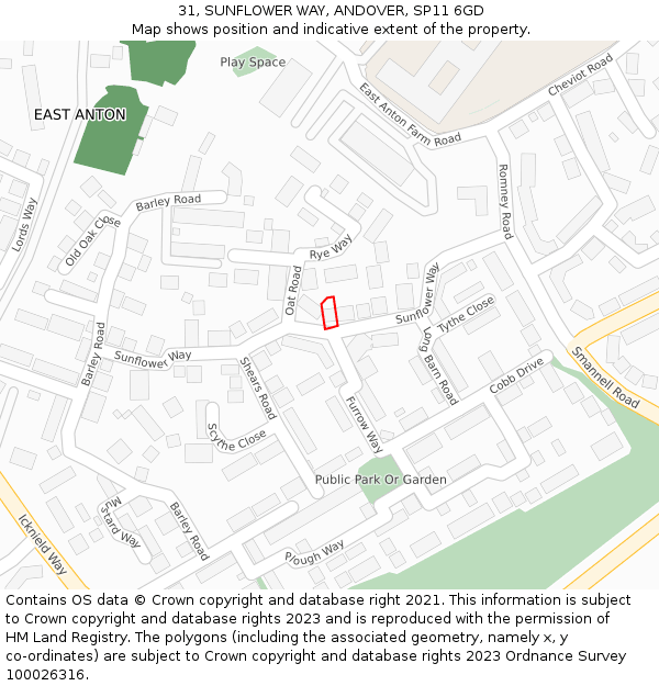 31, SUNFLOWER WAY, ANDOVER, SP11 6GD: Location map and indicative extent of plot