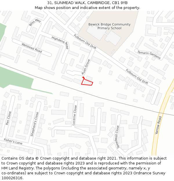 31, SUNMEAD WALK, CAMBRIDGE, CB1 9YB: Location map and indicative extent of plot