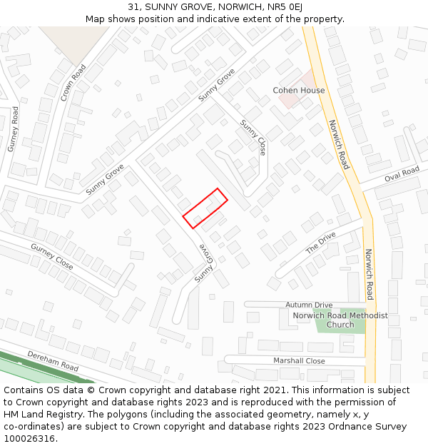 31, SUNNY GROVE, NORWICH, NR5 0EJ: Location map and indicative extent of plot