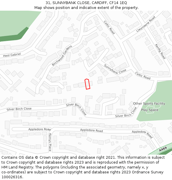 31, SUNNYBANK CLOSE, CARDIFF, CF14 1EQ: Location map and indicative extent of plot
