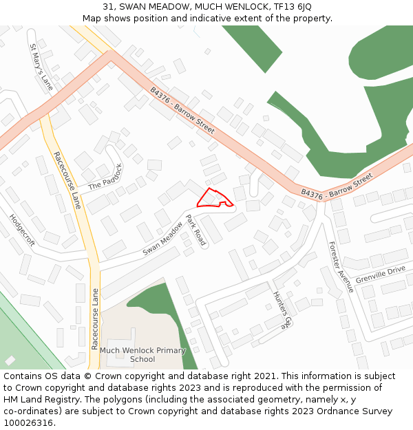 31, SWAN MEADOW, MUCH WENLOCK, TF13 6JQ: Location map and indicative extent of plot