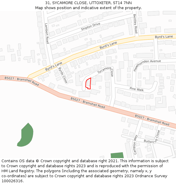 31, SYCAMORE CLOSE, UTTOXETER, ST14 7NN: Location map and indicative extent of plot