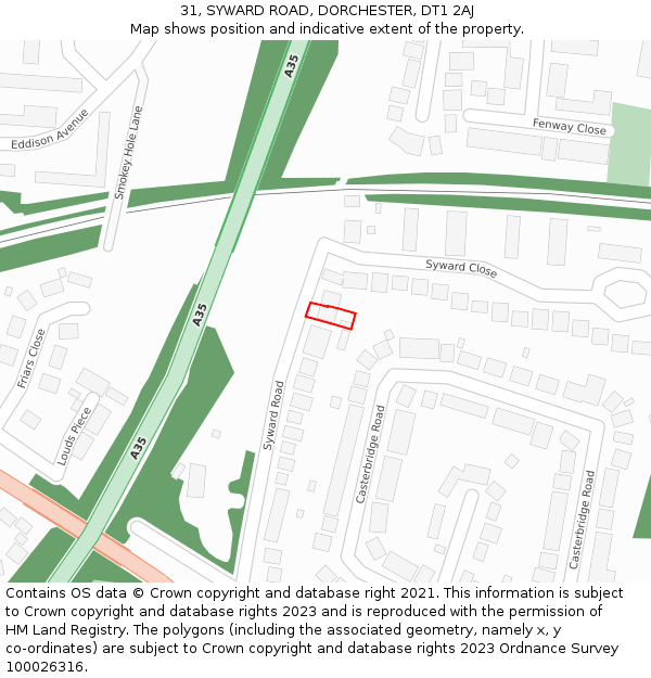 31, SYWARD ROAD, DORCHESTER, DT1 2AJ: Location map and indicative extent of plot