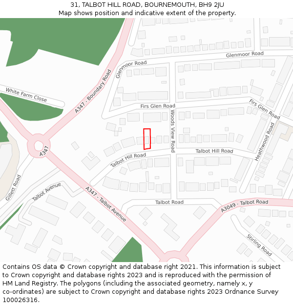 31, TALBOT HILL ROAD, BOURNEMOUTH, BH9 2JU: Location map and indicative extent of plot