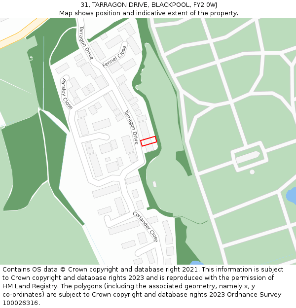 31, TARRAGON DRIVE, BLACKPOOL, FY2 0WJ: Location map and indicative extent of plot