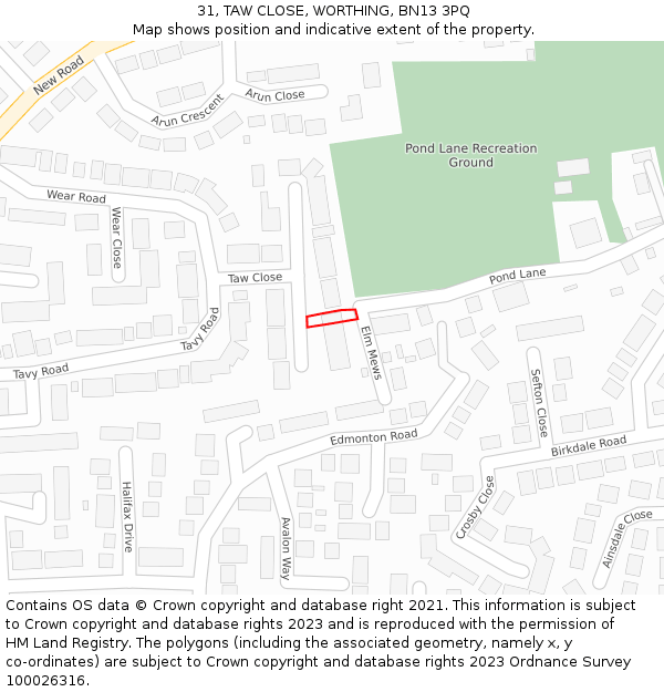 31, TAW CLOSE, WORTHING, BN13 3PQ: Location map and indicative extent of plot