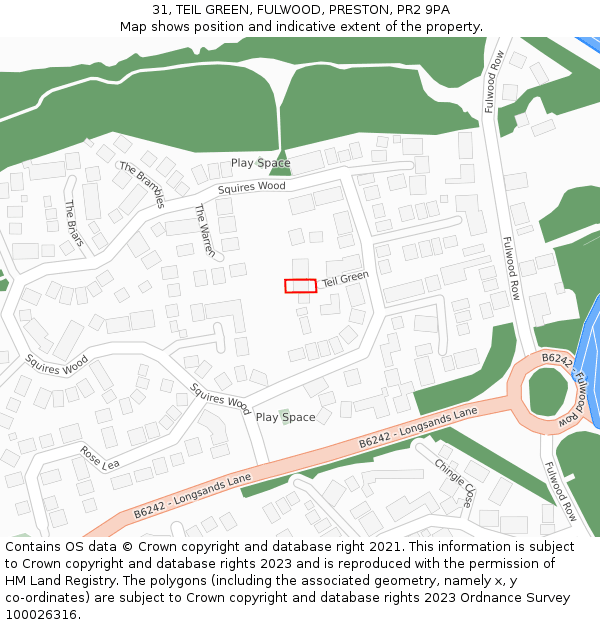 31, TEIL GREEN, FULWOOD, PRESTON, PR2 9PA: Location map and indicative extent of plot